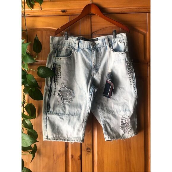 Heritage America Light Blue Denim Distillery Denim Distressed Shorts Sz 36